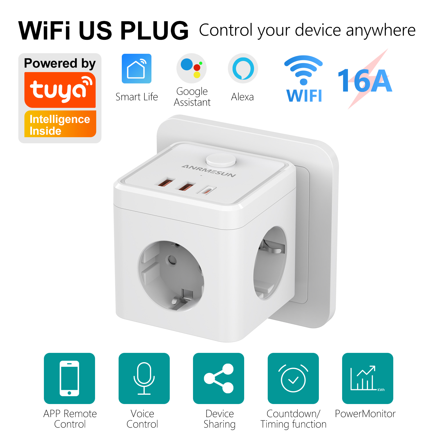 3 Colokan EU 2 USB-A 1 Port Ti - Smart Home Utilities ulasan dan harga